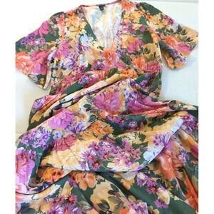Nobody's Child Maxi Dress US4 Floral Tiered Flutter Sleeve Cottage Chic Prairie